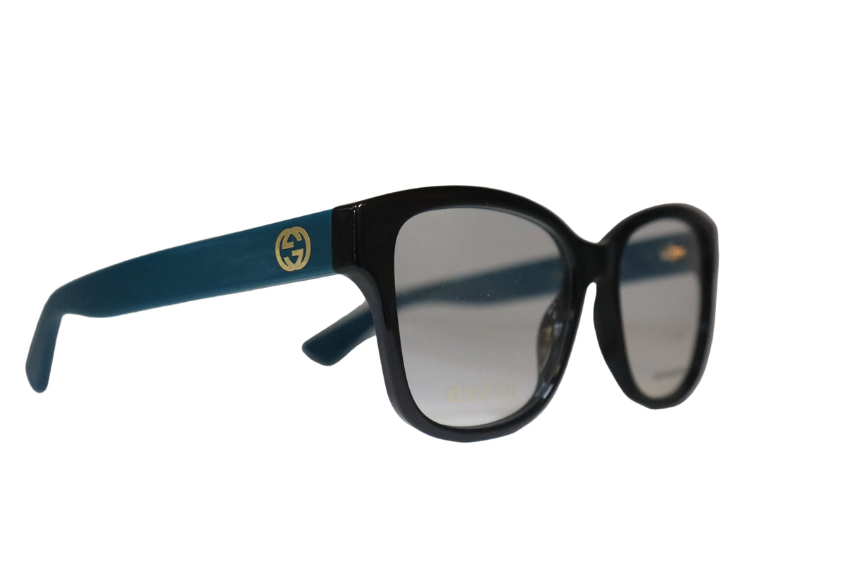 Gucci GG1340O black front with teal arms eyeglasses