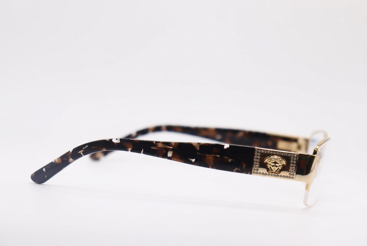 Versace MOD 1175-B tortoiseshell temple and gold Medusa detail on white