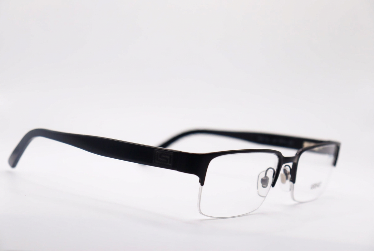 Versace MOD 1184 black semi-rimless eyeglasses, front angle on white background