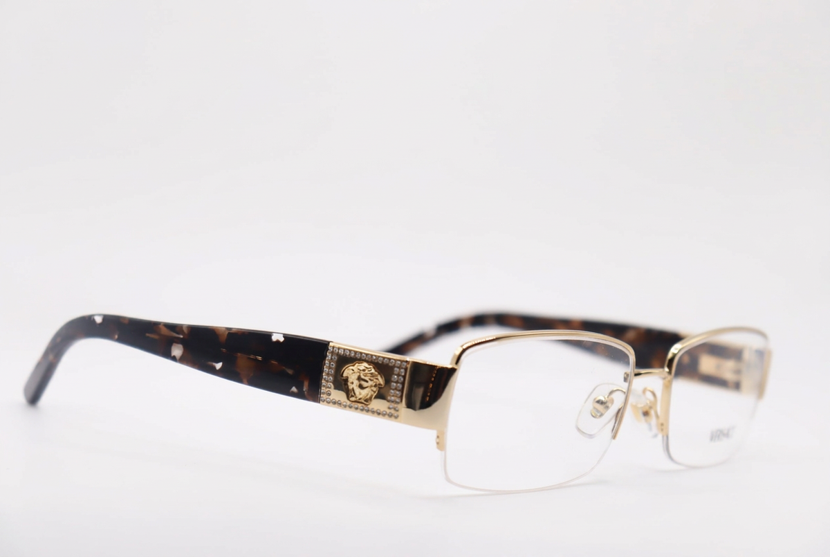 Versace MOD 1175-B gold and tortoiseshell eyeglasses, front angle on white